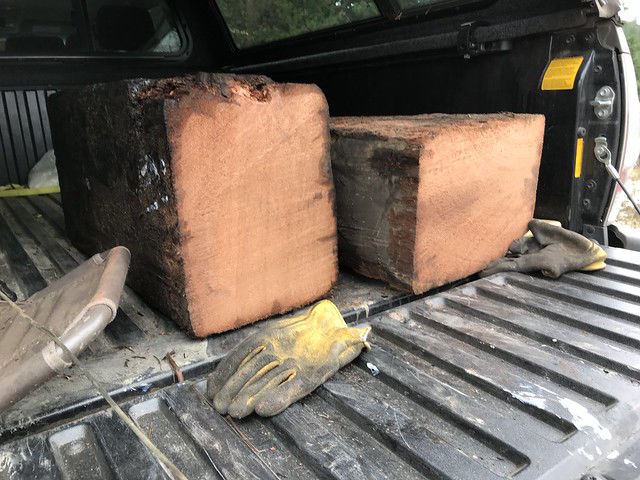 Redwood Tunnels beams are cut and carried 